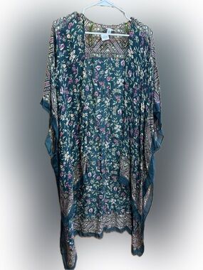American Eagle Green Floral Patterned Kimono OS NWT